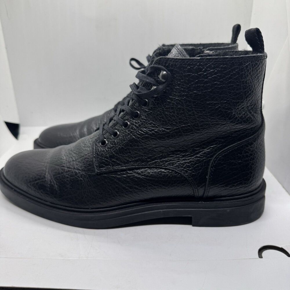 BOSS Calev_Halb Leather Boots Black Faux Fur Lined Size 40 US Men 7 NWOB Defects